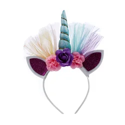 Kids Hair Band Accessories Flower Rainbow Unicorn Headband For Party Birthday Decorations