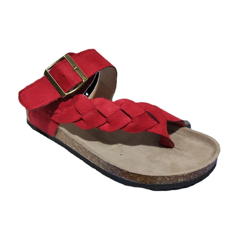 New Style Sandals  Pu Leather Buckle Double Strap EVA Sole Cork women flat sandals Wholesale