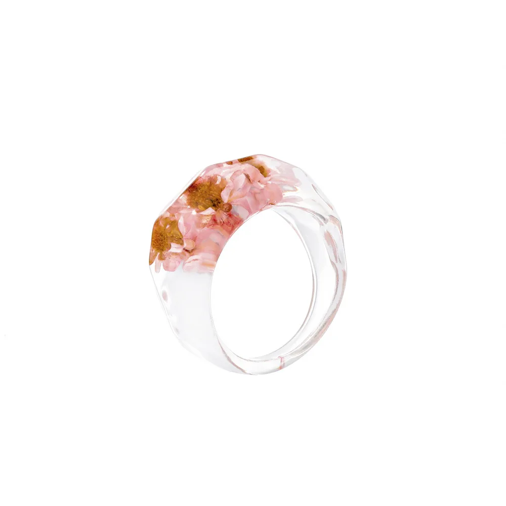 2021 Stylish Geometric Resin Dried Flower Rings Multi Color Acrylic Transparent Flower Rings