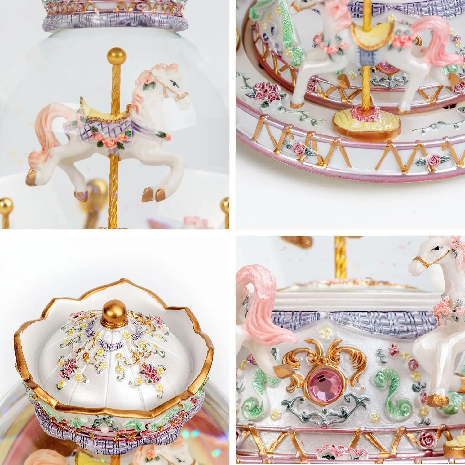 Customized Music Color Gradient Led Light Conversion Snowflake Playback Carousel Unicorn Glass Music Box