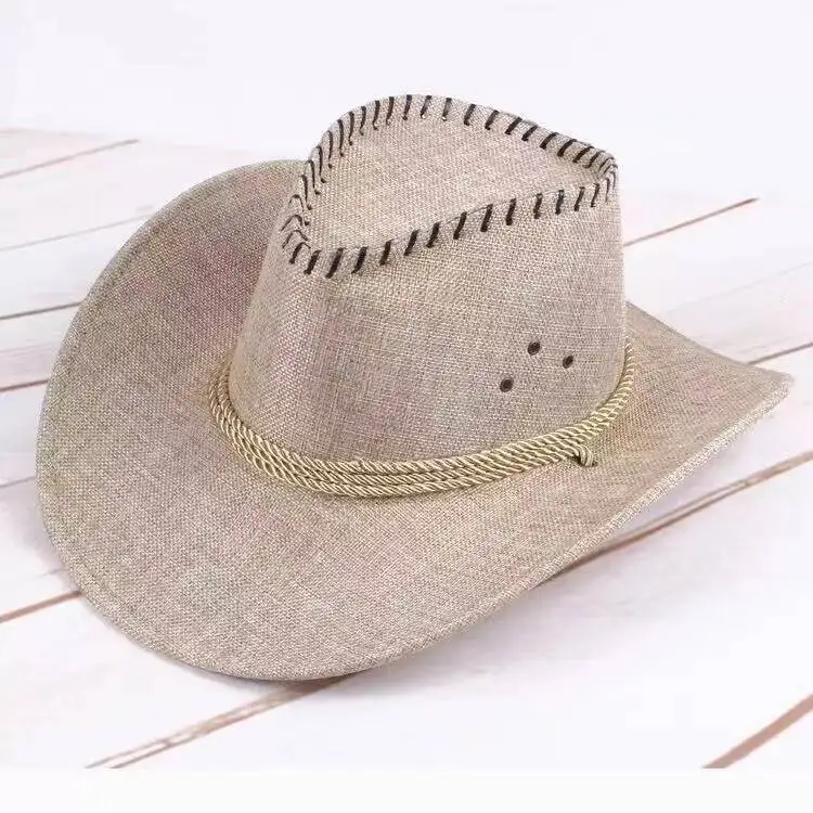 
New 2021 men cowboy hats linen embossed breathable sun hat Men riding hat 