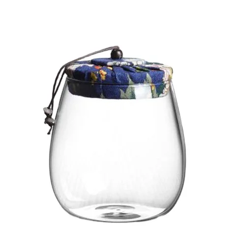 High bosilicate clear glass tea tin Sealed tea tin exquisite cloth lid candy flower tea jar
