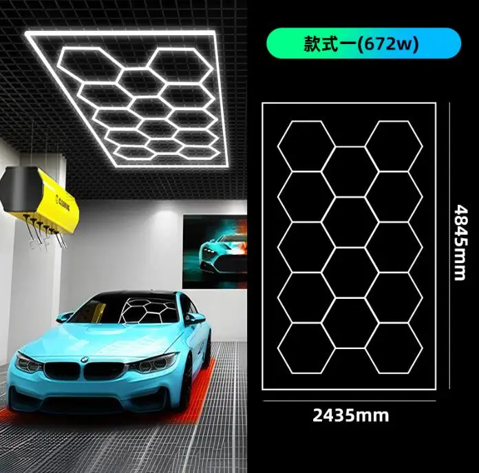 8*16FT Deformable Honeycomb Auto Car Detailing Lights Workshop Customized Grid Garage Lighting Ceiling Hexagonal LED Light
