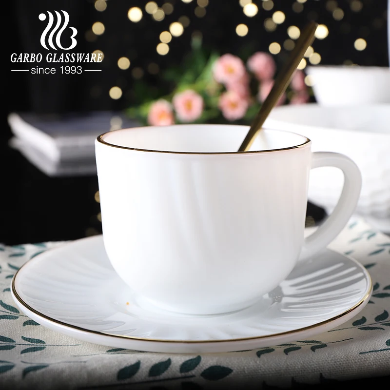 Microwave safe 26 33 58 72 pcs gold rim decal white opal glass tableware tempered dinner set with bowls plates saucer home use