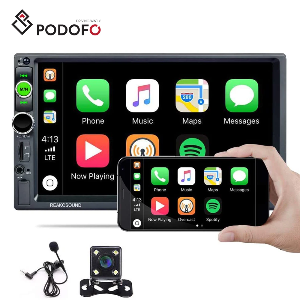  Podofo 2Din Автомагнитола Carplay с Android авто 7 'сенсорный экран BT FM MP5 приемник + запасная камера и