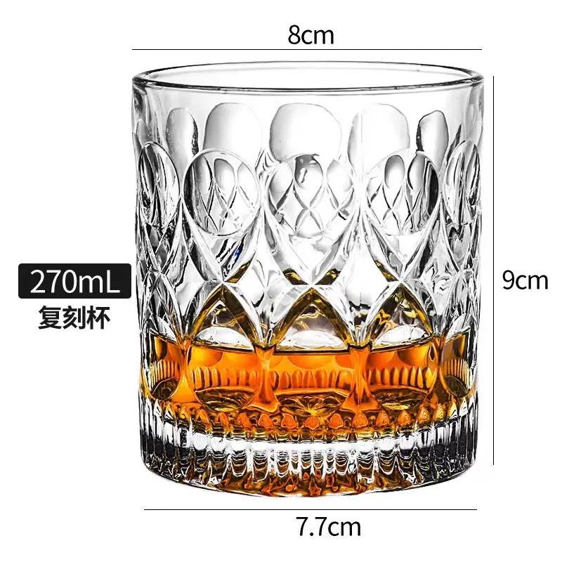 Jinbaijia custom unique shape high quality fancy sublimation round clear carved flat bottom glass whisky glass cup