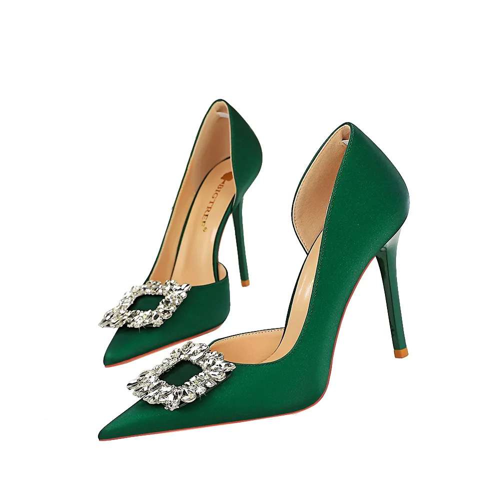 DS626-K5 Fashion Cheap High Heel Shoes Simple Stiletto Heels Shallow Pointed Hollow Rhinestone Ultra-high Heels For Ladies