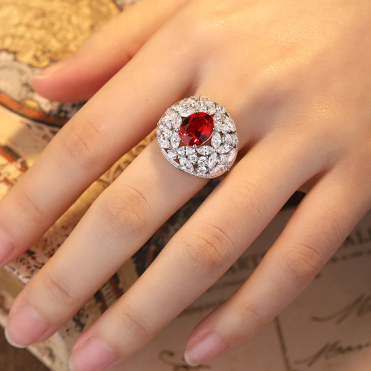 Beautiful White Gold Plated 925 Silver 8*10mm Oval Lab Grown Ruby Diamond Ring For Woman