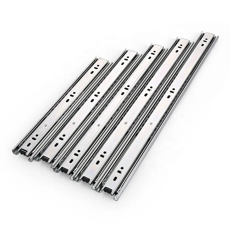 Jieyang Manufacturer 45mm Width 3-fold  Full Extension Ball Bearing Drawer Slide Rail Side Mount Zinc Drawer Telescopic Channels