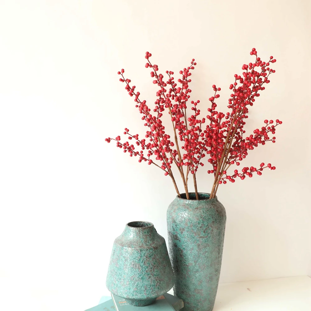 MW61201 Artificial Decorative Red Berry Long Stem Handmade Stem Christmas Berry Blossom Branch Christmas Artificial Berry Fruit