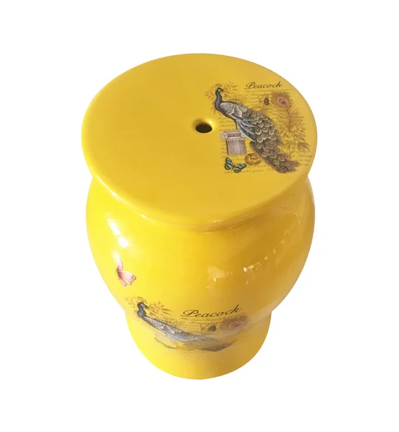 Jingdezhen Modern Mushroom Shape Flower Bird and Peacock Ceramic Garden Stool for