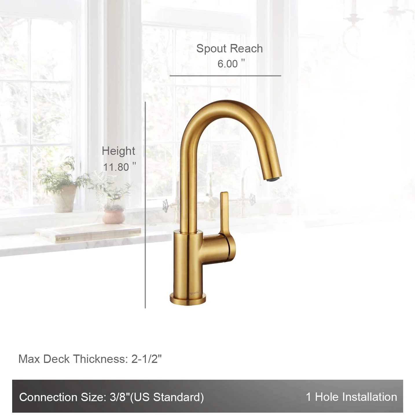 Gold Kitchen Faucet, 360 Degree Swivel Hot and Cold Mixer Brushed Gold Single Handle Sink Faucet