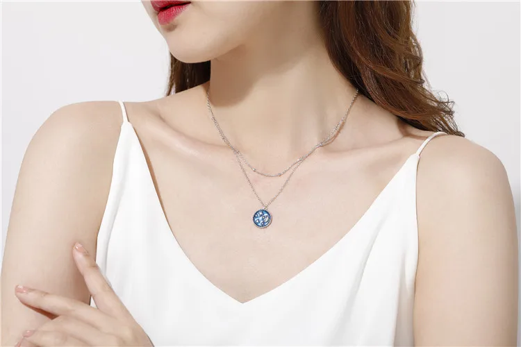 Custom Unique Designs Qings 925 Blue I Love You To The Moon And Back Sterling Silver Moon And Star Necklace For Girls