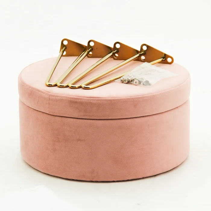 HStex custom furniture folding classic french round pink sofa storage ottoman tray sitting stools foldable stool with gold legs