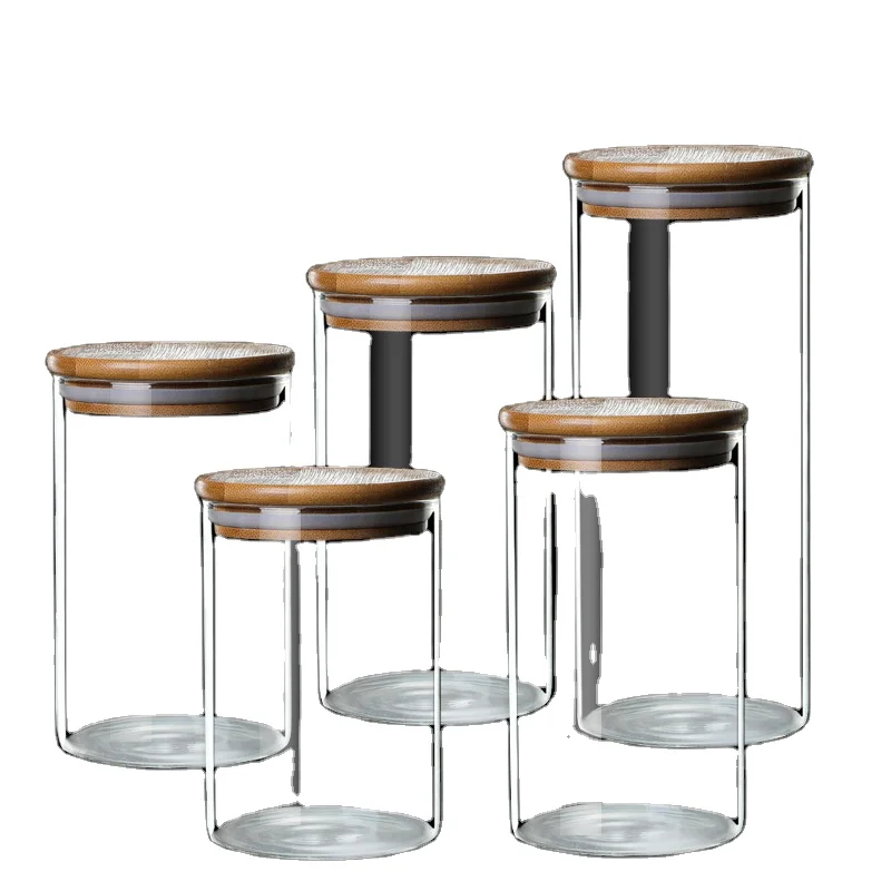 Kitchen Borosilicate Glass Food Storage Jar Glass Candy Spice Jars Storage Food Container With Bamboo Lids Set - Buy Glass Spice