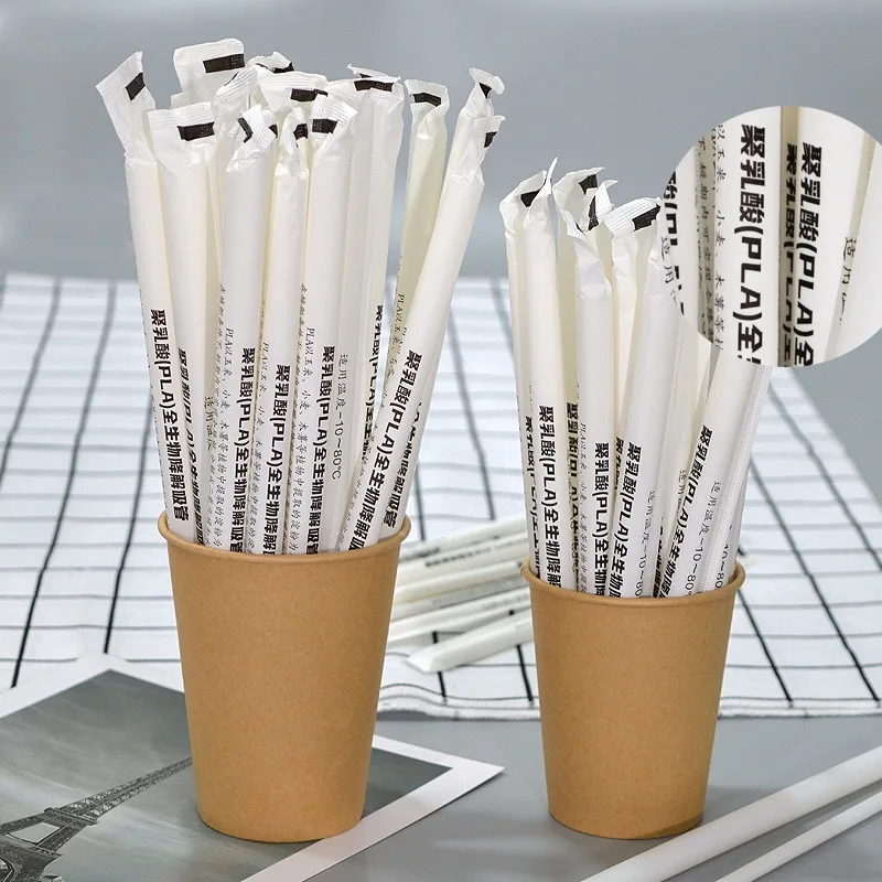 Biodegradable PLA Drink Straws Disposable PLA Straw with wrap paper