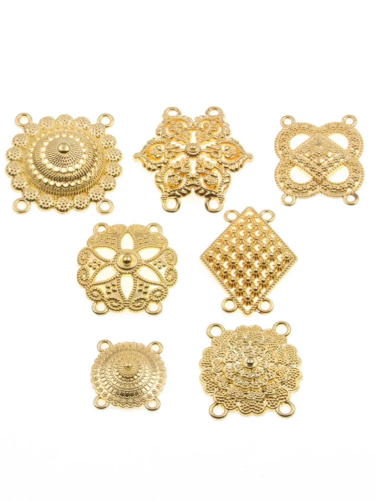 7 gold DIY zinc alloy retro ethnic style accessories porous hollow flower connectors