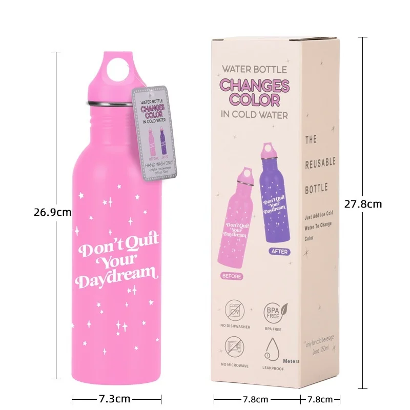 2024 New Arrival Single-Layer Stainless Steel Sports Water Bottle Temperature-Sensitive Color-Changing Cup Creative