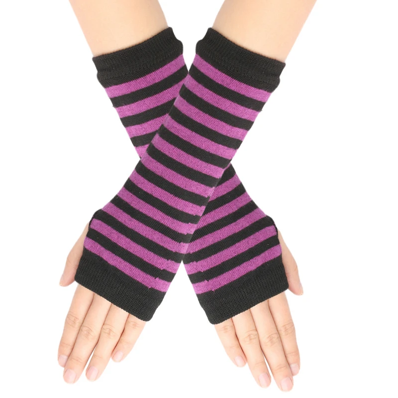 Women  Fingerless Gloves Fashion Striped Elbow Gloves 2022 Warmer Knit Mittens Work Gloves