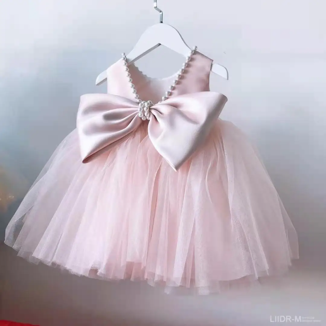 Best selling fashion baby girl Short Sleeve Summer Princess Party dress lace dress Bid Bow-knot low price kids clothes