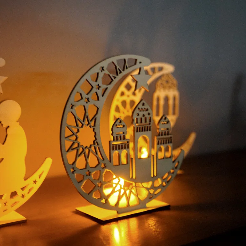 Middle East Arab Crescent Light Moon Star LED Tealight Candle Holder Night Light Eid Ramadan Kareem Decoration Incense Pray