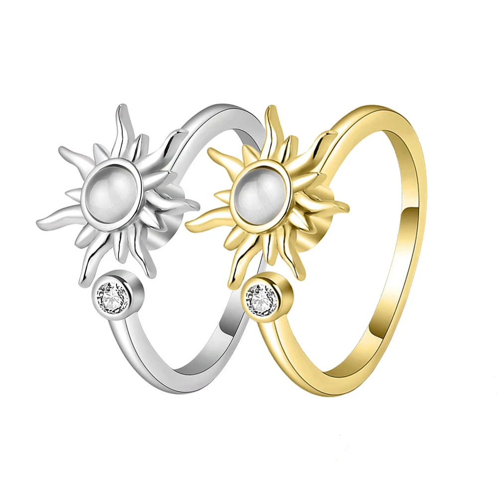 Fine Jewellery Fashion Silver Gold Copper Spinning Wreath Stress Relief Transport Ring Jewellery Rings