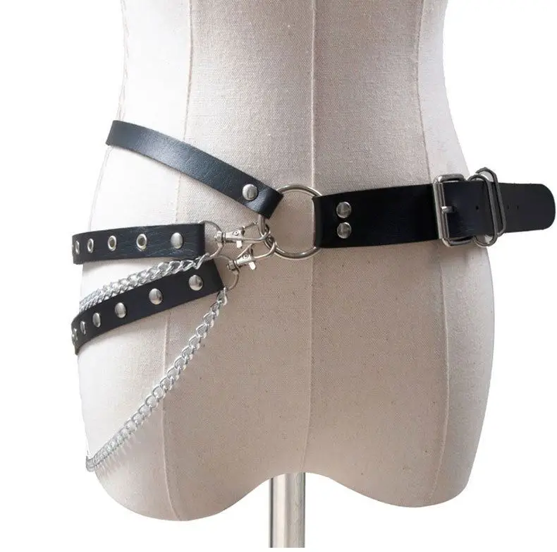 Sexy Leather Punk Harajuku Big O-ring Belt Punk Exaggerated Big Metal Ring Metal Hoop Women Performance Belt For Jeans Chain