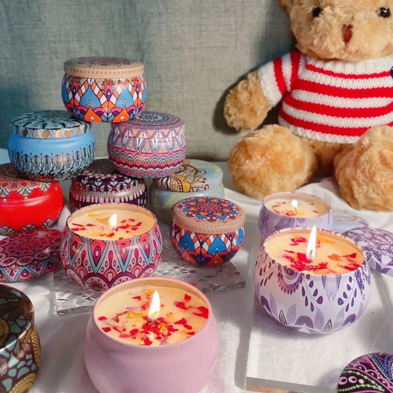 Vintage Ethnic Soy Wax Dried Flower Scented Candles Fragrant Scented Candles for Party Wedding Gift for Home