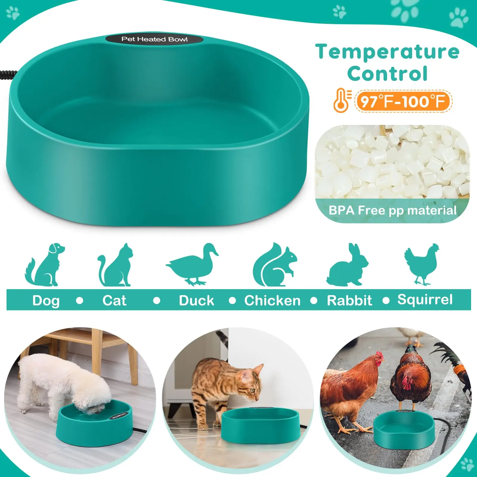ZMaker Heated Water Bowl for Dog Outdoor Heated Pet Bowl with Anti Chew Cord Smart Constant Temperature Large Heated Dog Bowl