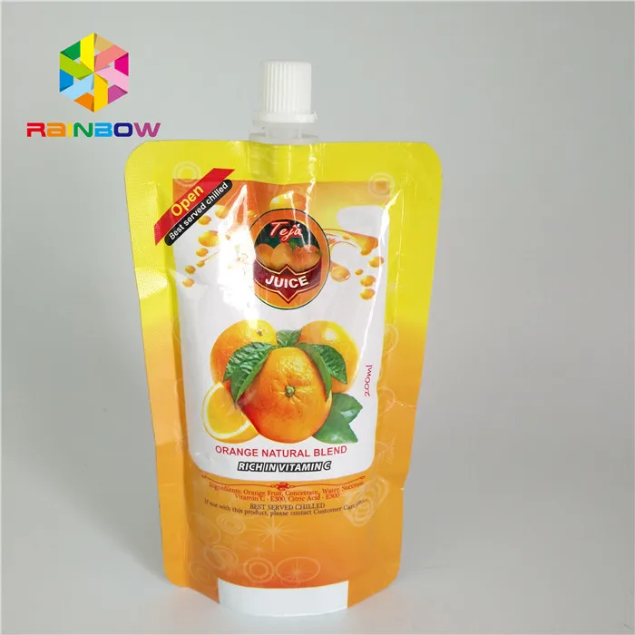 Biodegradable Reusable Stand Up Plastic Spout Bag Custom Fruit Juice Drink Packaging Spout Pouch Bag Juice Doypack With Nozzle