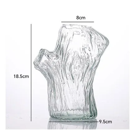Unique Nordic Luxury Wood Grain Cement Stand Transparent Clear Flower Vases Cylinder Table Glass Vase For Home Decor