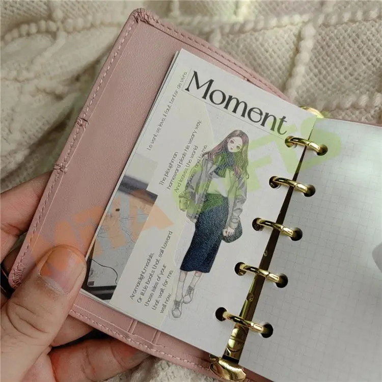 custom leather mini A8 M5 5 ring binder planner agenda cover budget binder wallet small pink cute with charms