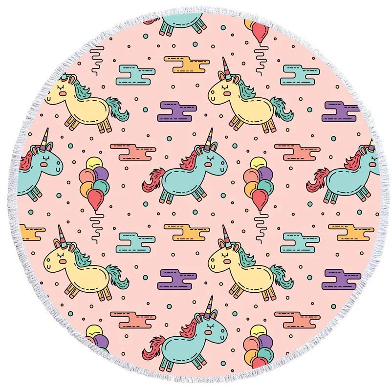 Free samples Dropship 100% microfiber custom unicorn beach towel with tassel fringe spain sublimation