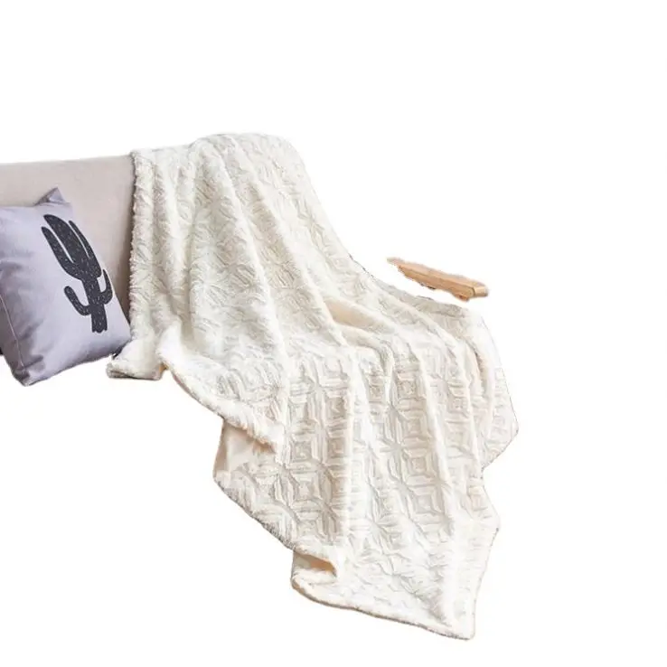 Winter Thick  Waffle Double Flannel Receiving Plush Puffy Camping Sheet Logo Bed  Blanket