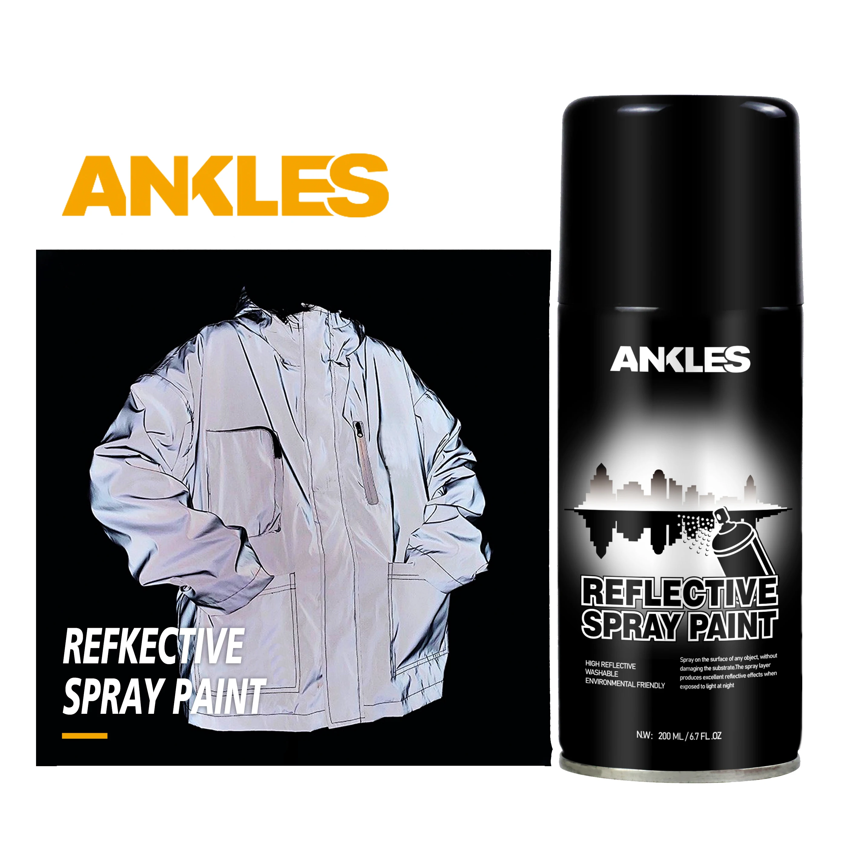 ANKLES 200ml Custom Reflective Spray Life Paint for clothes,shoes,backpacks ,car tyre