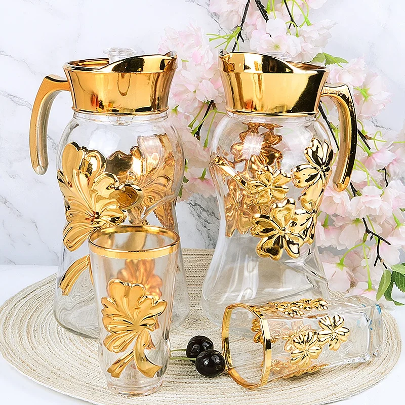 7 унций стакан + 1,4 л кувшин цветочный дизайн золотой 7 шт. питьевой набор, наборы воды