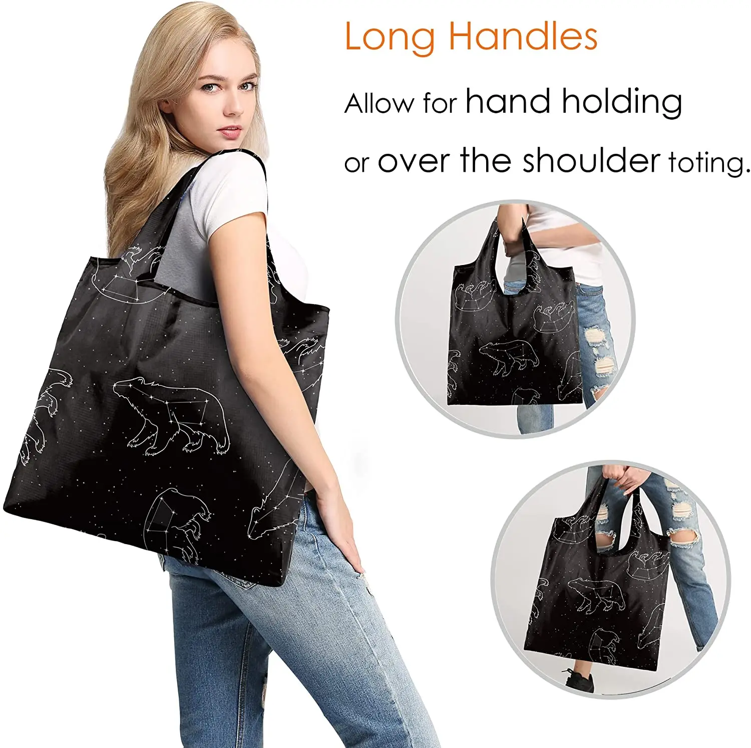 RPET Top Quality 2024 Hot Sale Large Capacity durable solid color Fashion classic style polyester shopping bag