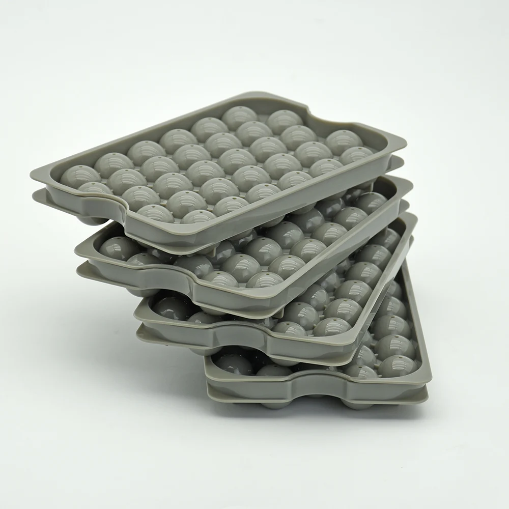 New Design 4 Pack  Plastic Mini Round Ice Cube Tray Easy Release Ice Ball Maker Mold with Bin and Scoop for Freezer