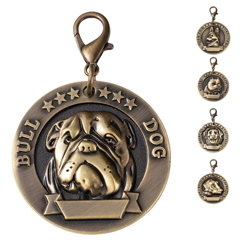 Personalized Bronze Pet Name Tags Zine Alloy Engraved Dog ID Tag with Hook