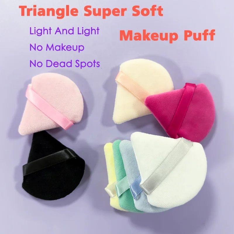 Powder Puff Triangle Cosmetic Makeup Loose Custom Private Label Logo Flocking Cotton Powder Puff