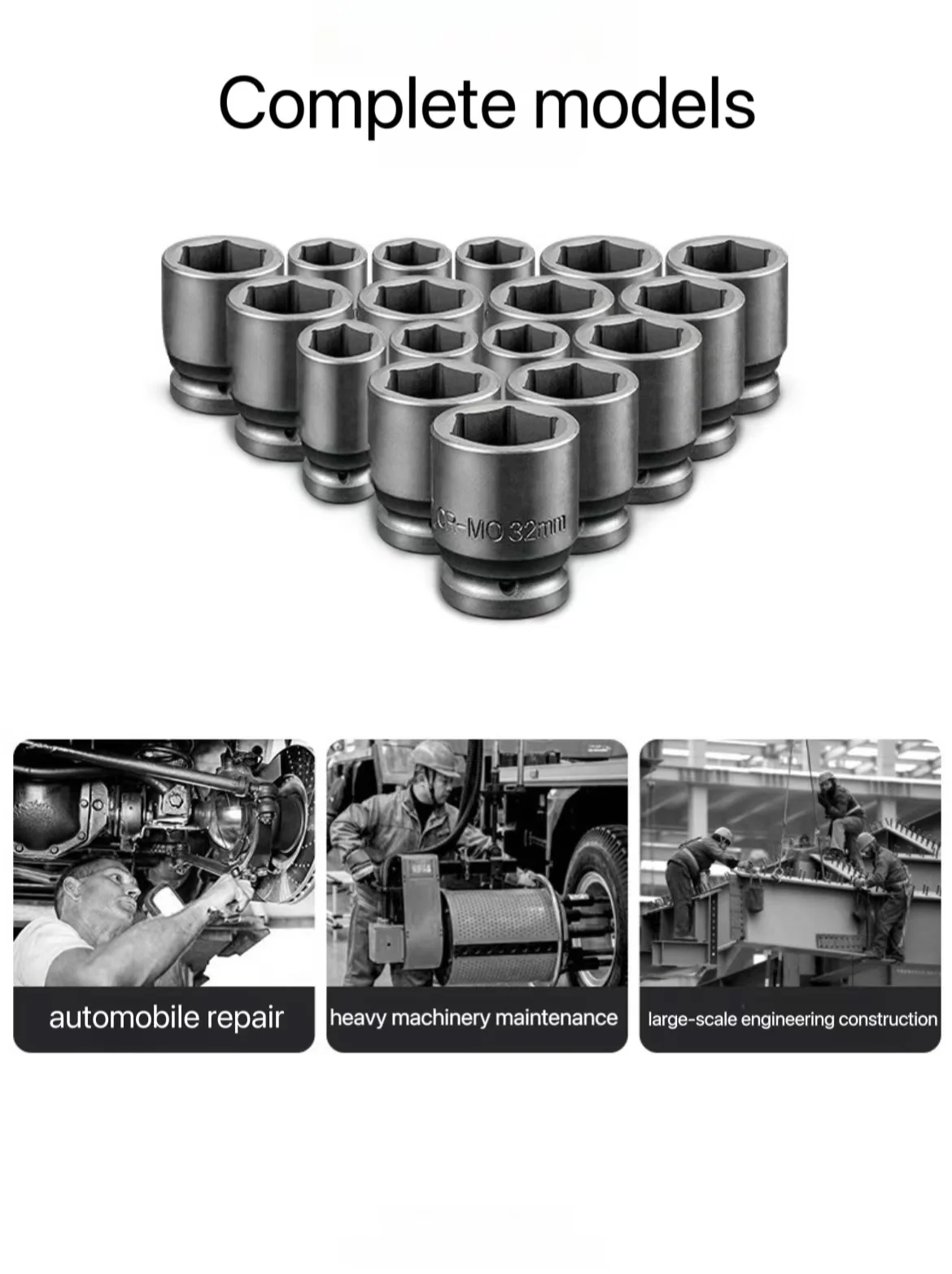 8mm 1/2 Inch Small Square Air Impact Wrench Electric Pneumatic Hexagonal Short Socket Chrome Finish OEM Customizable Repair Use