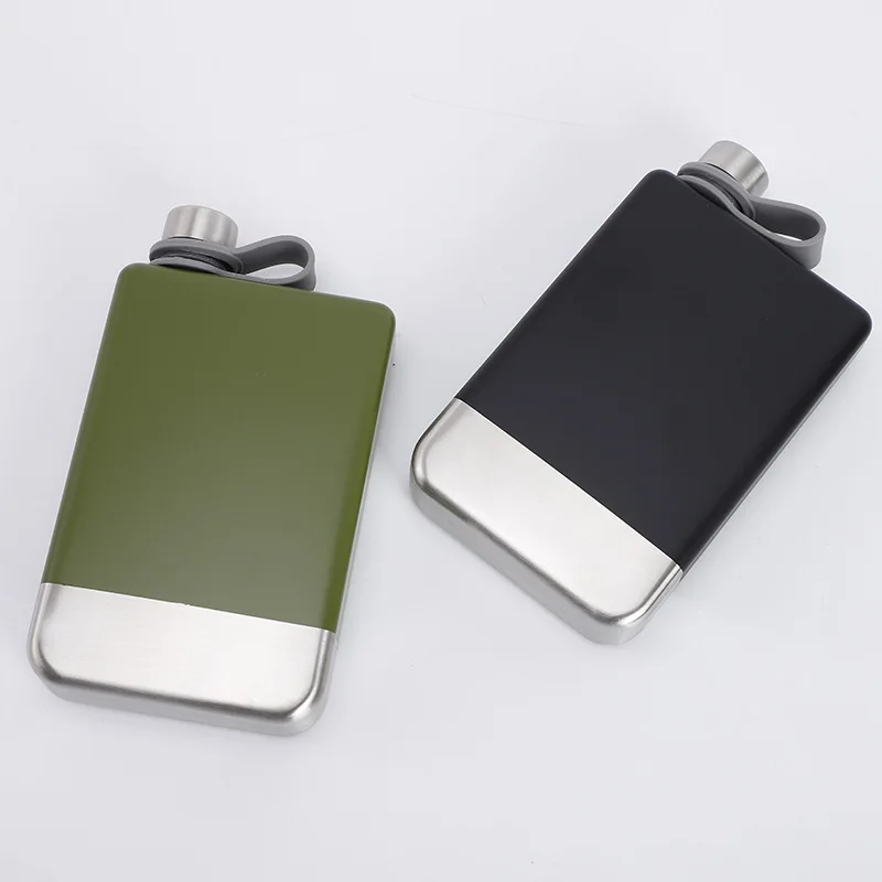 
New Wine Bottle Square Stainless Steel 304 Portable Hip Flask Spray Paint Outdoor Black Color 