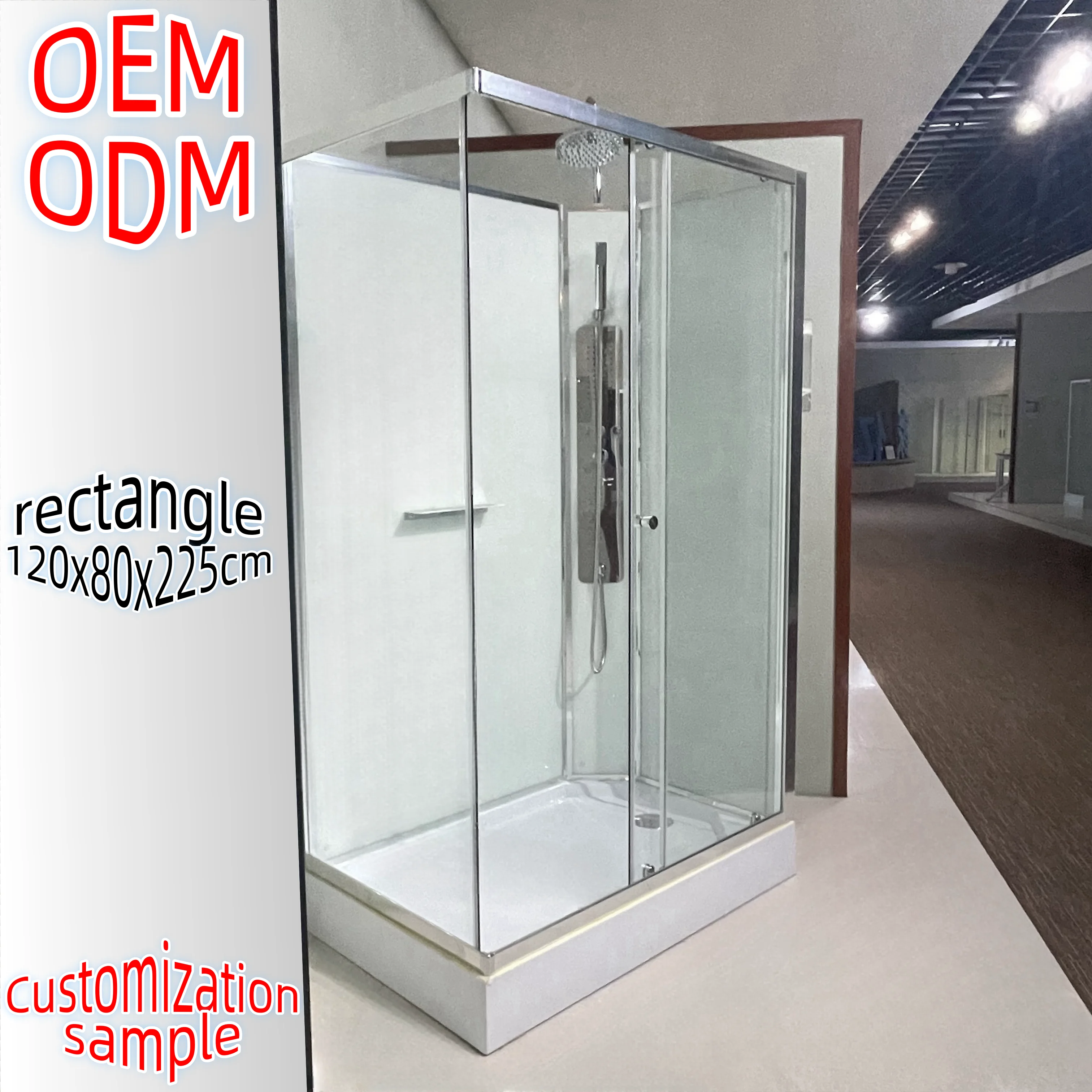 Oumeiga bath shower room wet room square transparent tempered glass shower cabin with tray 120x80x225cm