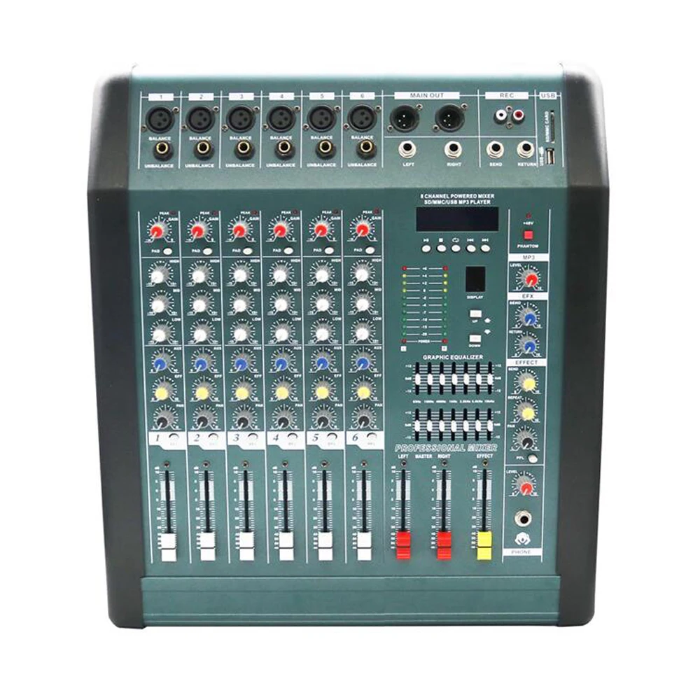 High Quality MX600 6 Channel 1200W Power Mixer High Power Amplifier Sound Audio Mixing Console