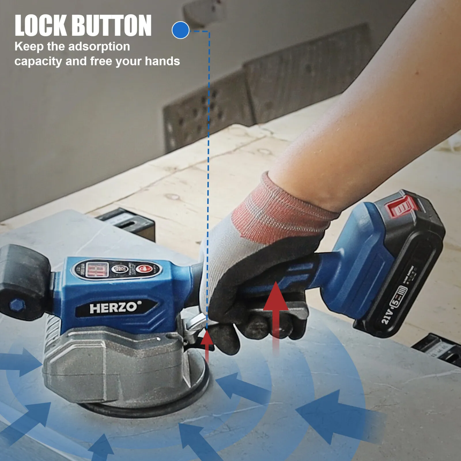 HERZO Electric Tile Laying Vibrator Machine Portable 20V Battery Operated Tile Leveling Vibrating Machine for Tiles