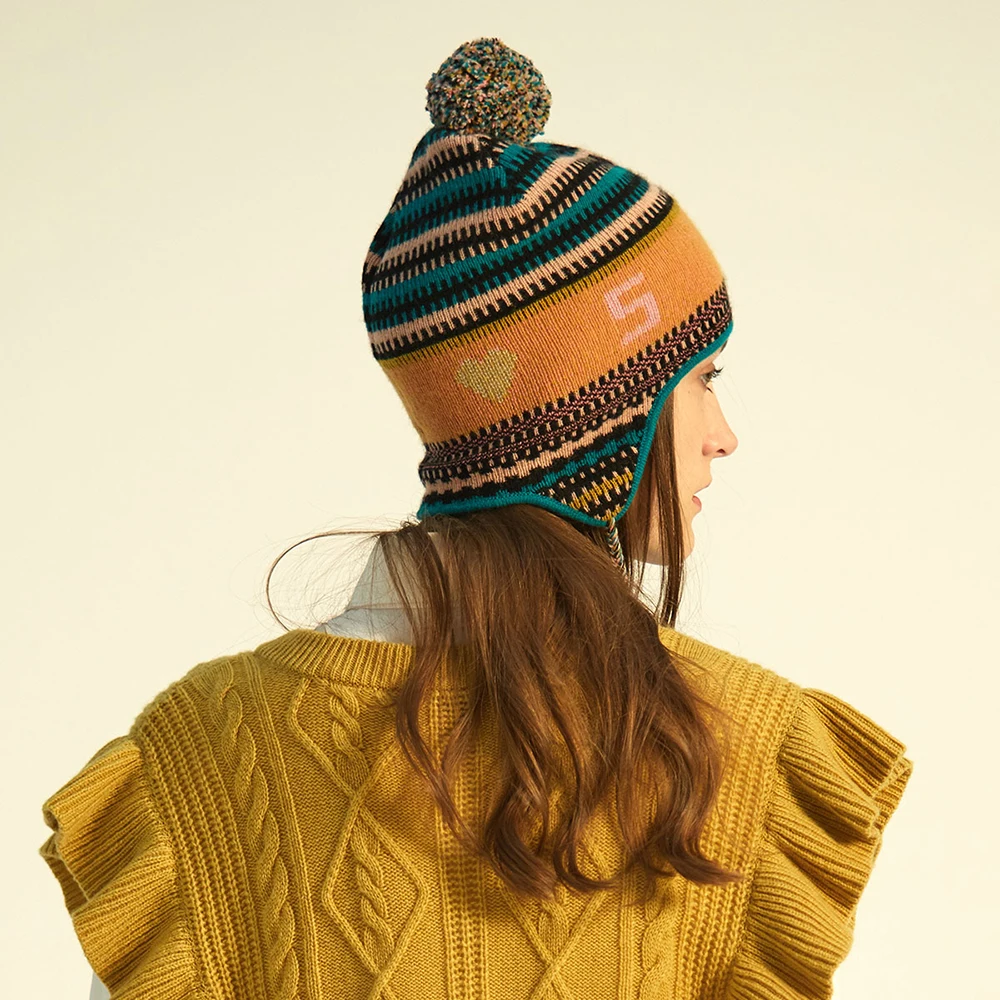 New warm and fashionable ear protection wool ball knitted hat