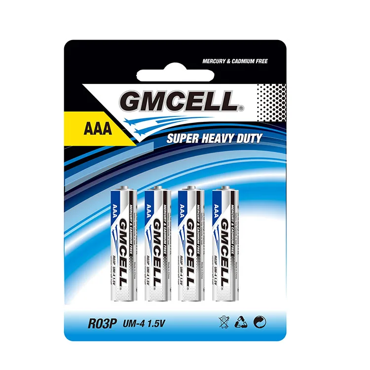 GMCELL Carbon Pencil Extra Heavy Duty Cells High Energy 1.5v um4 am4 R03 PVC Alkaline R03P Aaa Dry Battery