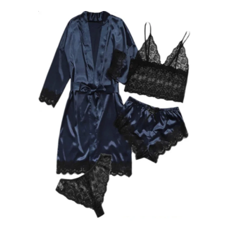 Women sexy lingerie sexy lace bathrobe pajamas set female four-piece large size wholesale underwear set