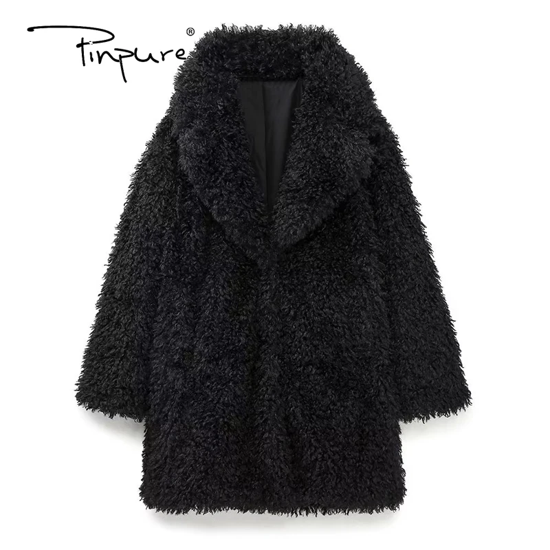 R31073S женская модная черная зимняя Толстая теплая шуба из искусственного меха винтажная верхняя одежда с длинным рукавом и карманами женское шикарное пальто