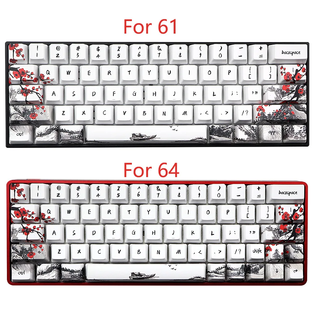 Wangjiang Plum Blossom Keycap 68 Key Dye Subbed Novelty OEM Profile Keycap 68keys for RK68 GK68X GK68XS Keyboard Keycaps